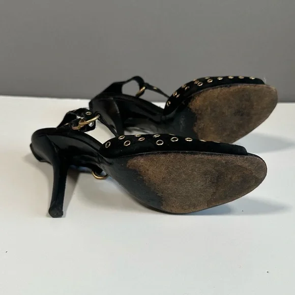 Gucci Black High-Heeled Mules with Studded Straps - Picture 8 of 10